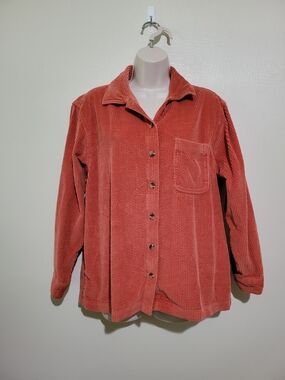 Corduroy Button-Up Shirt Jacket - Rust